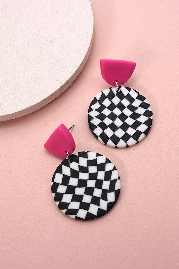 Pink Plaid Polymer Earrings