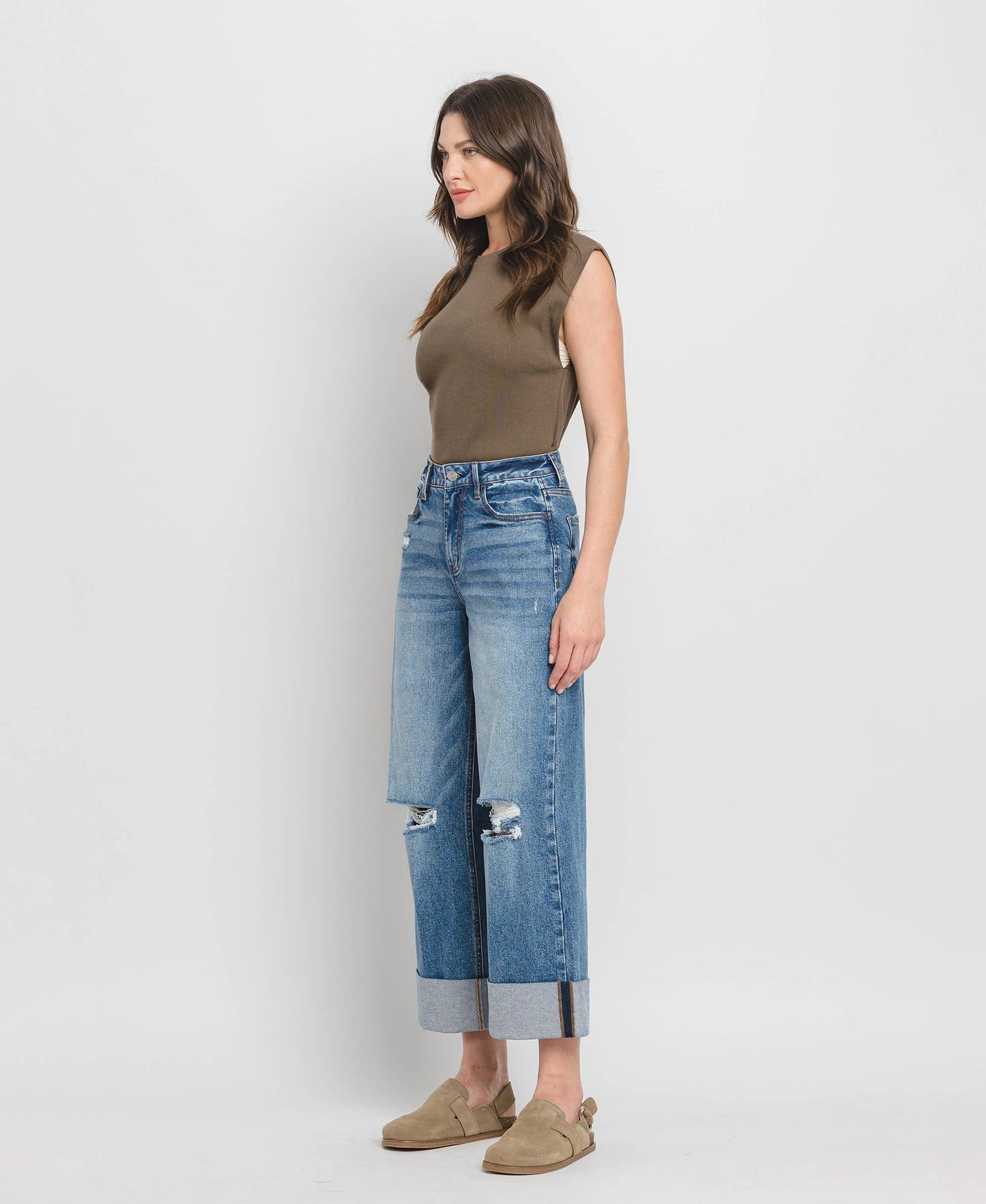 Super High Rise Double Cuffed Baggy Wide Jeans