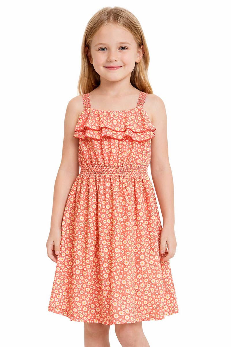 Toddlers Salmon Floral Dress w/ Smocking Waist