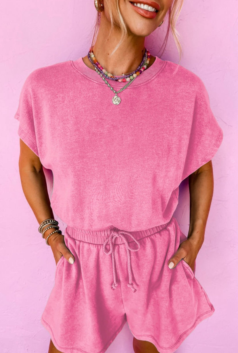 Pink mineral wash open back romper