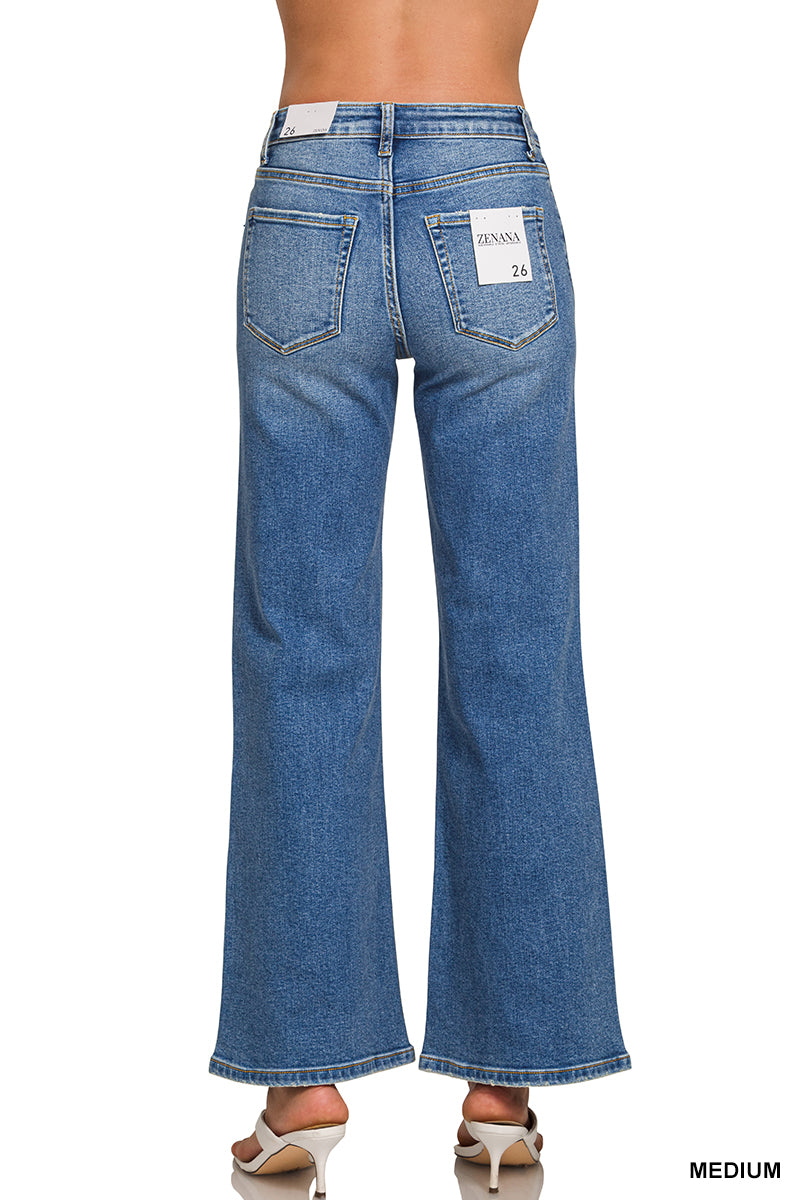 Zenana Medium Wash Wide Leg Denim Pants
