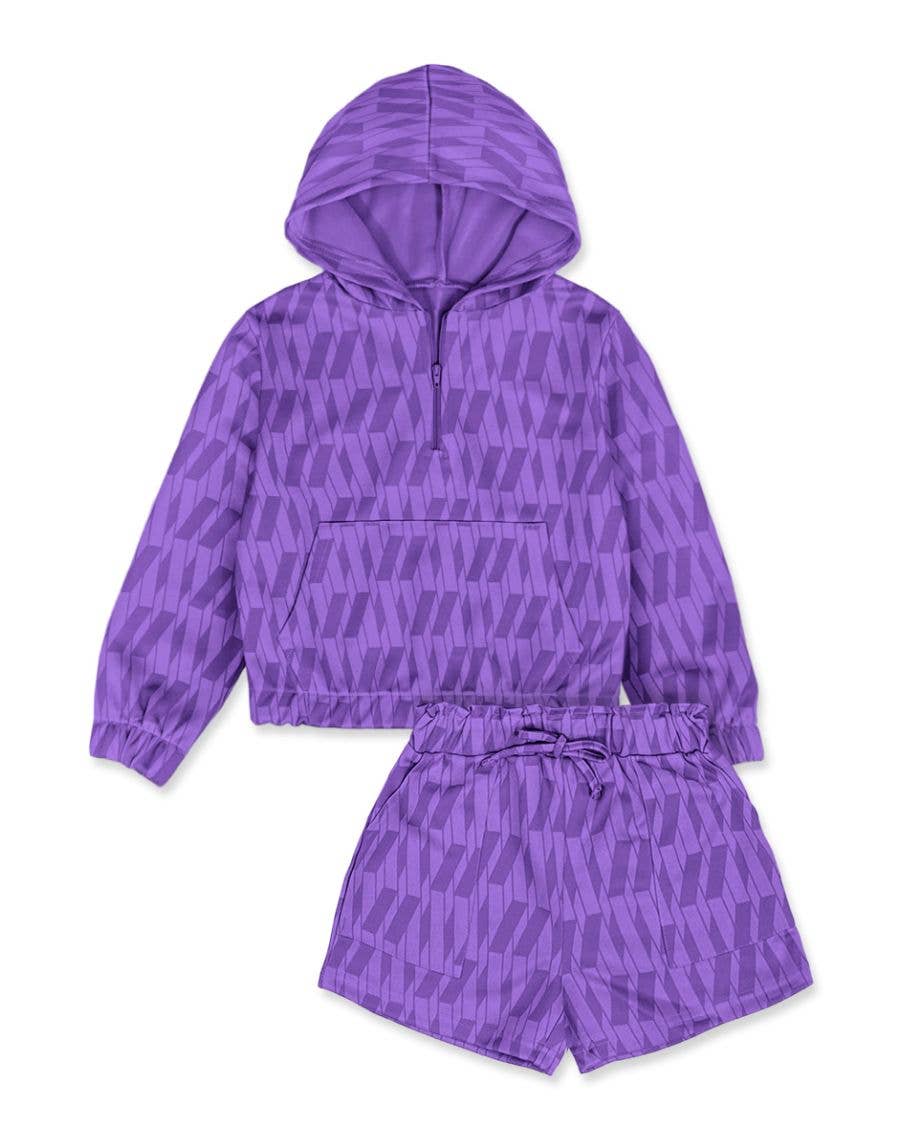 Girls Purple 2 pc Hoodie Short Set