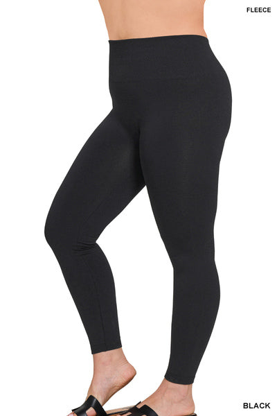 Black Fleece Lined Leggings with Diamond Shape Waist Band