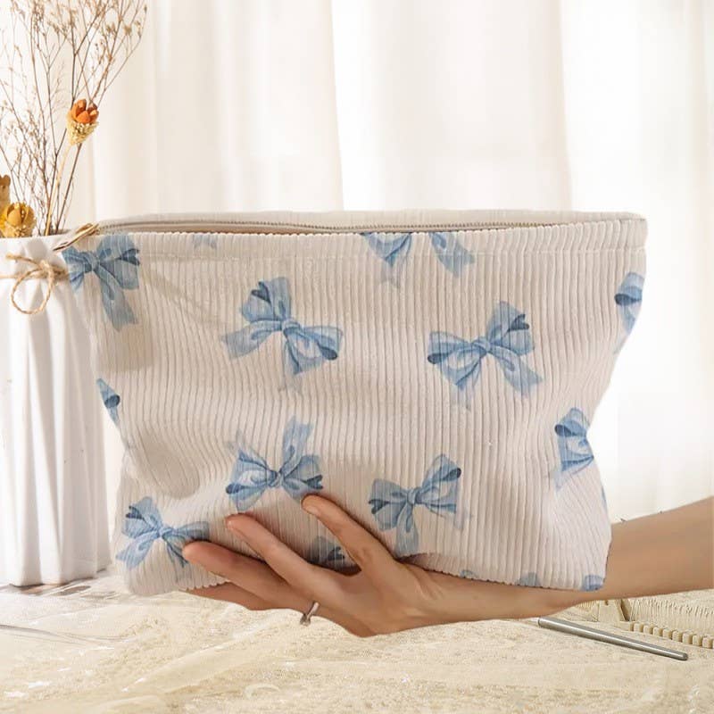 BLUE BOW COSMETIC MAKEUP POUCH BAG