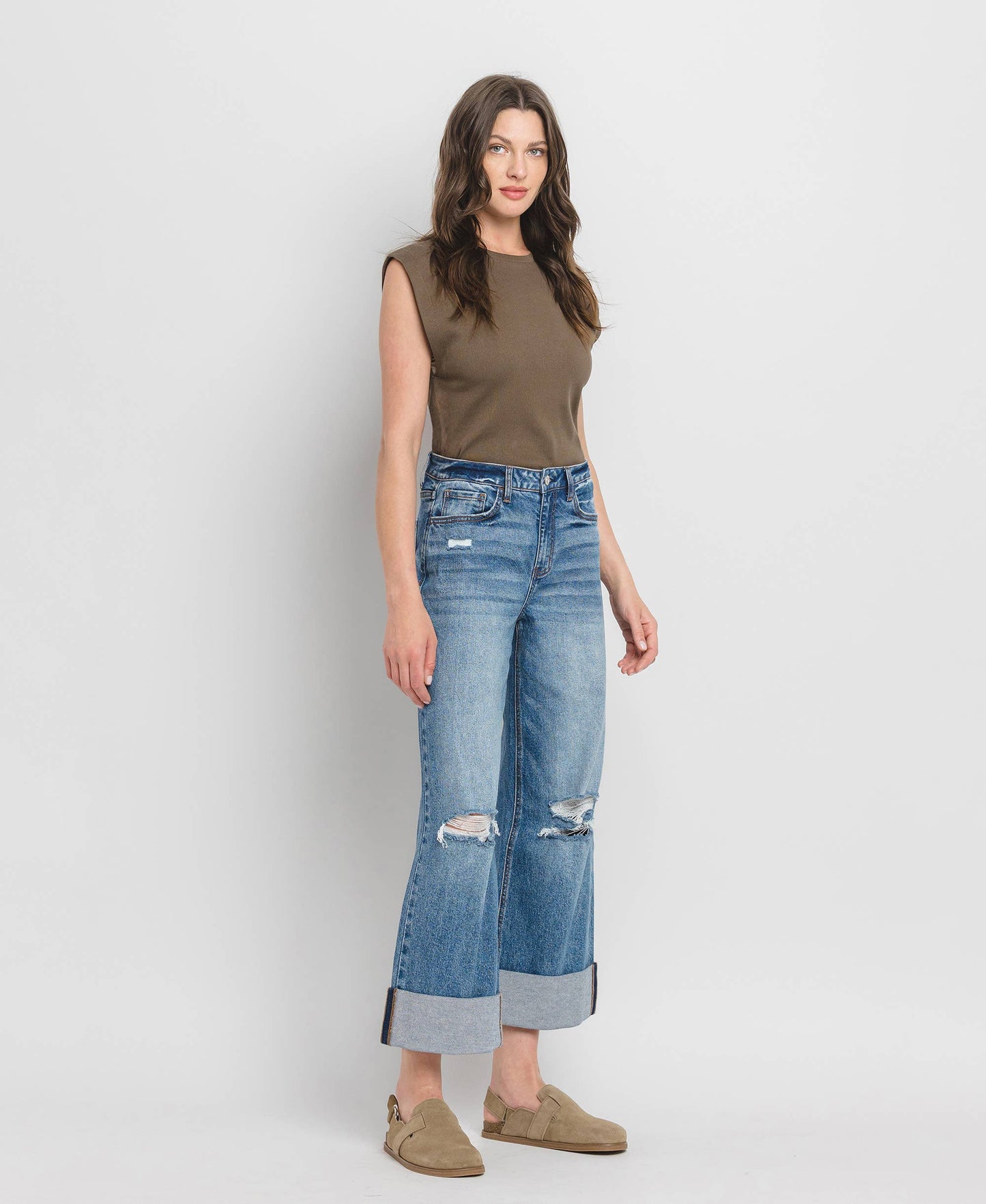 Super High Rise Double Cuffed Baggy Wide Jeans