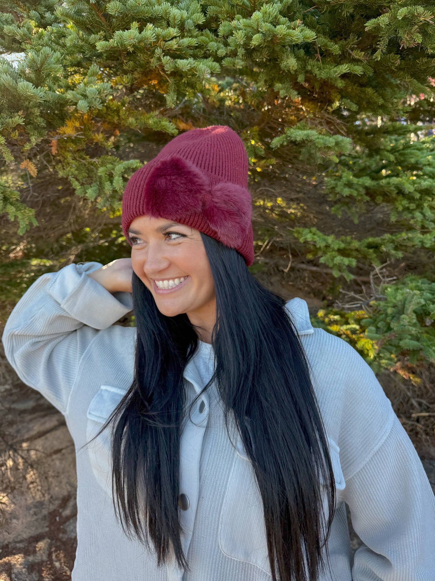Faux Fur Ribbon C.C Beanie