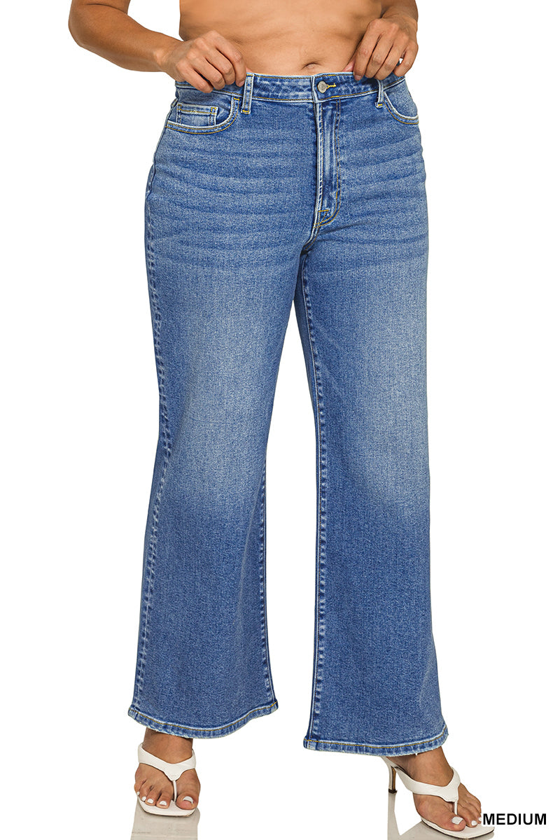 PLUS Zenana Medium Wash Wide Leg Denim Pants