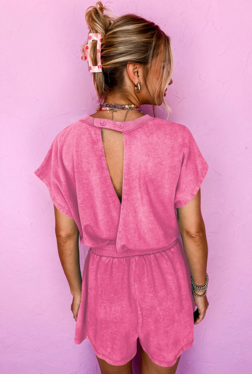 Pink mineral wash open back romper