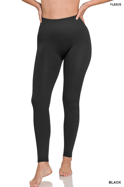 Black Fleece Lined Leggings with Diamond Shape Waist Band