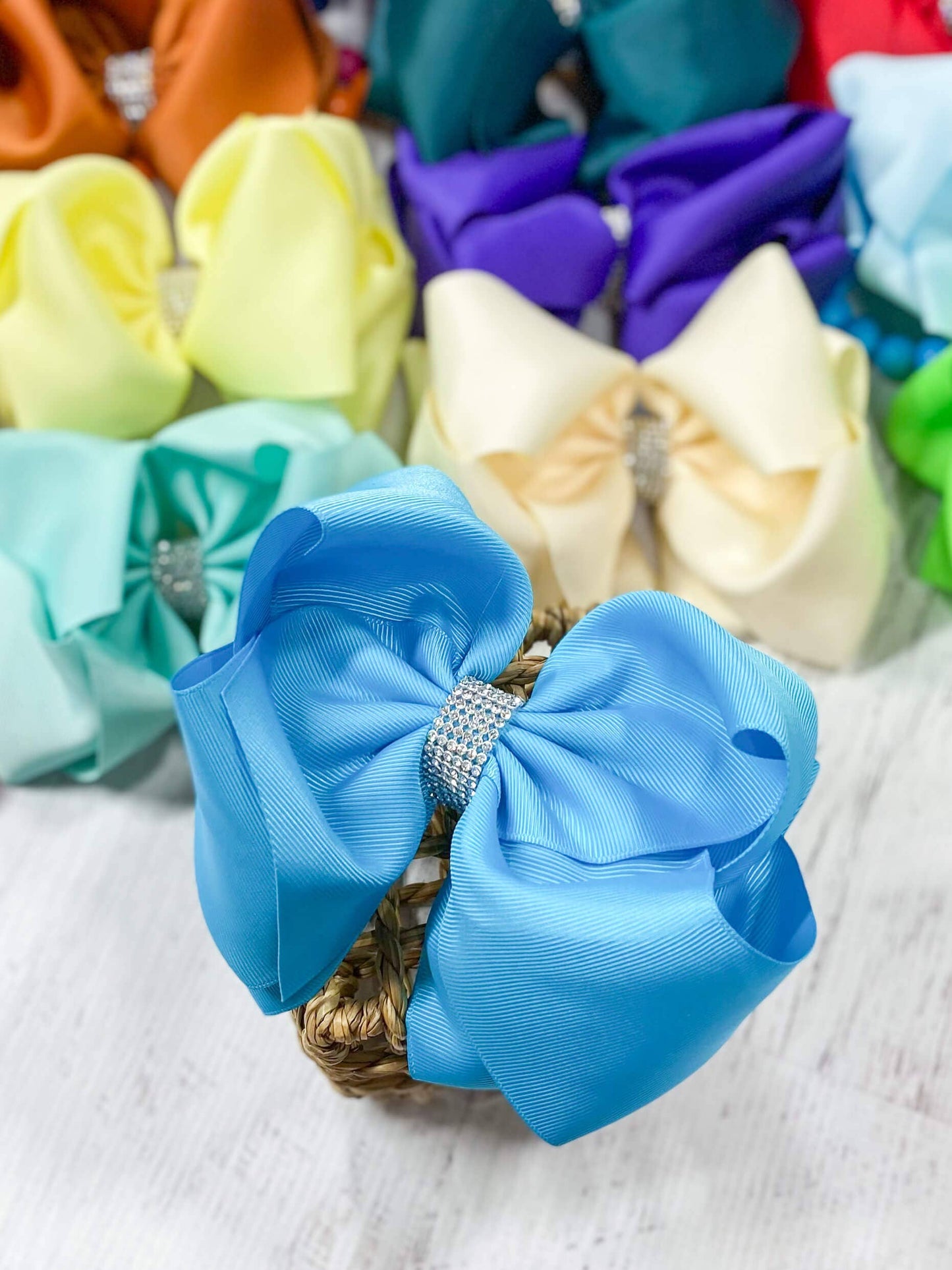 Texas Size Rhinestone Center Knot Hair Bows: Turquoise