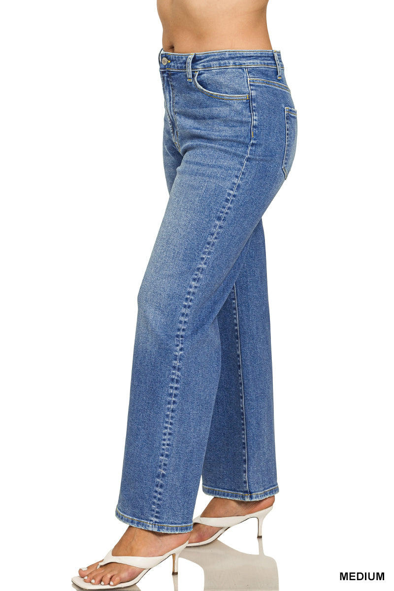 PLUS Zenana Medium Wash Wide Leg Denim Pants