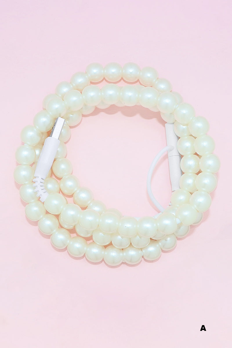 Pearl beaded dual usb fast charging cable