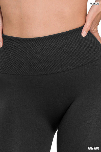 Black Fleece Lined Leggings with Diamond Shape Waist Band