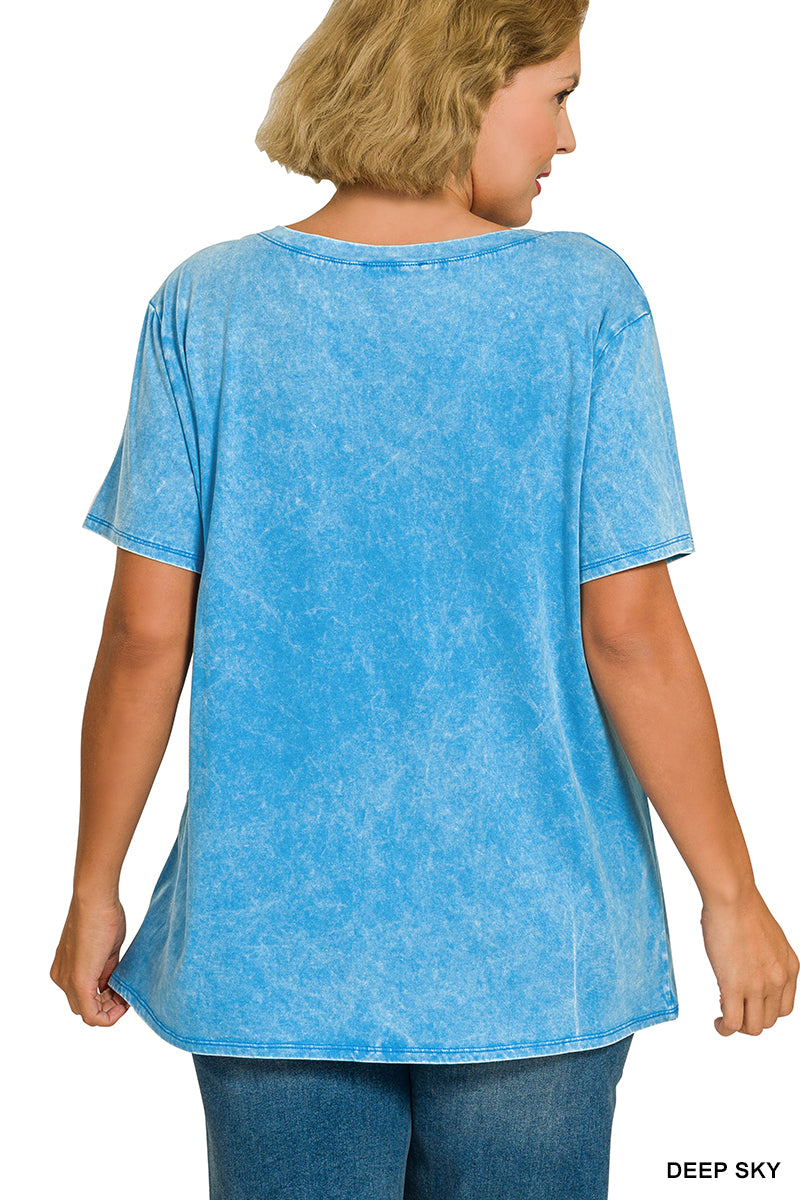 PLUS Deep Sky Washed Short Sleeve V-Neck Top