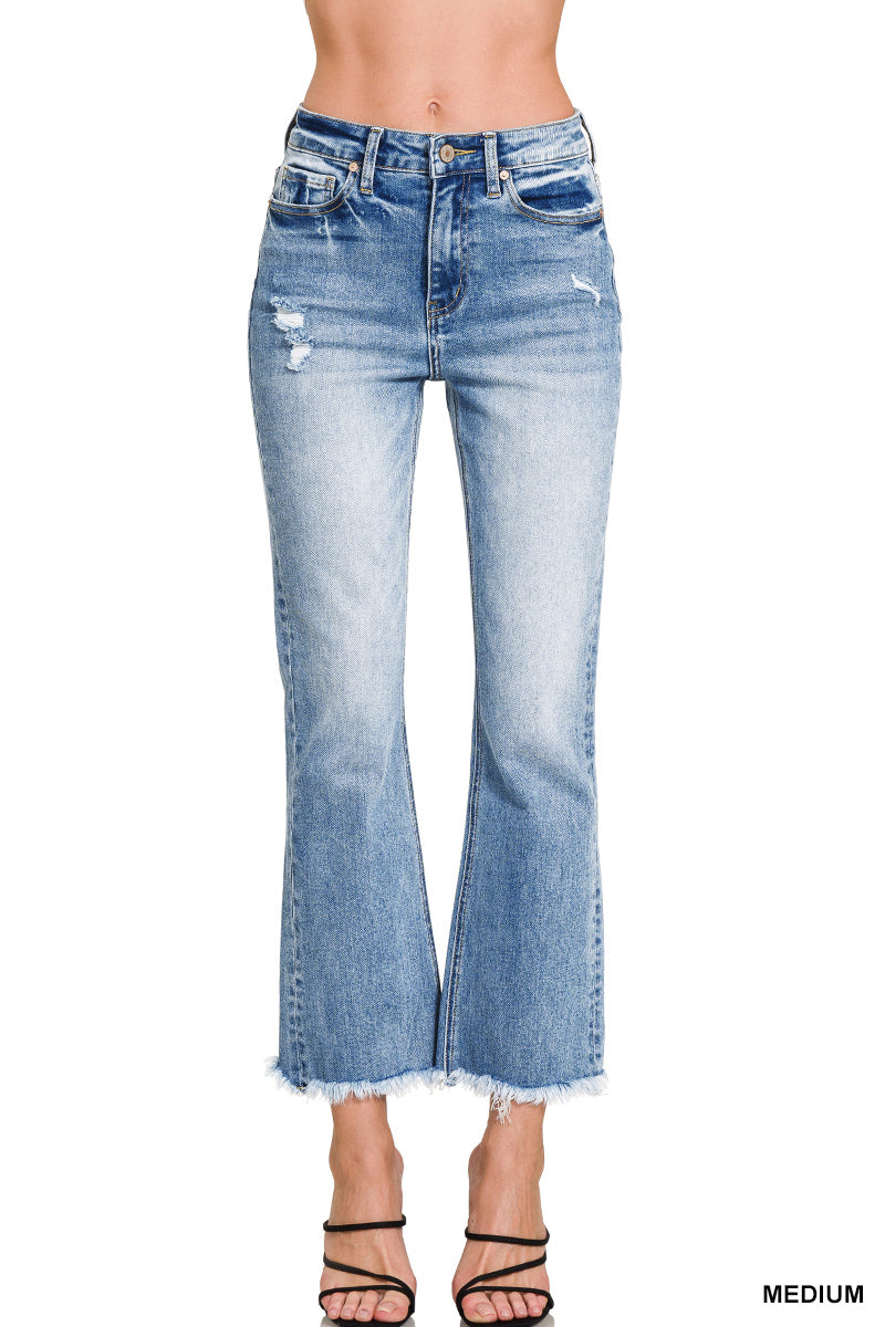 Zenana High rise straight raw hem cropped denim pants