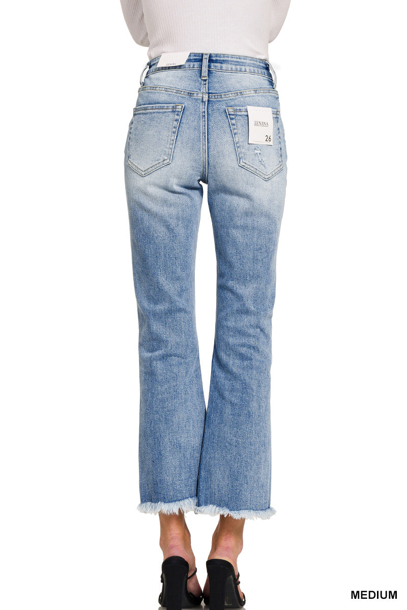 Zenana High rise straight raw hem cropped denim pants