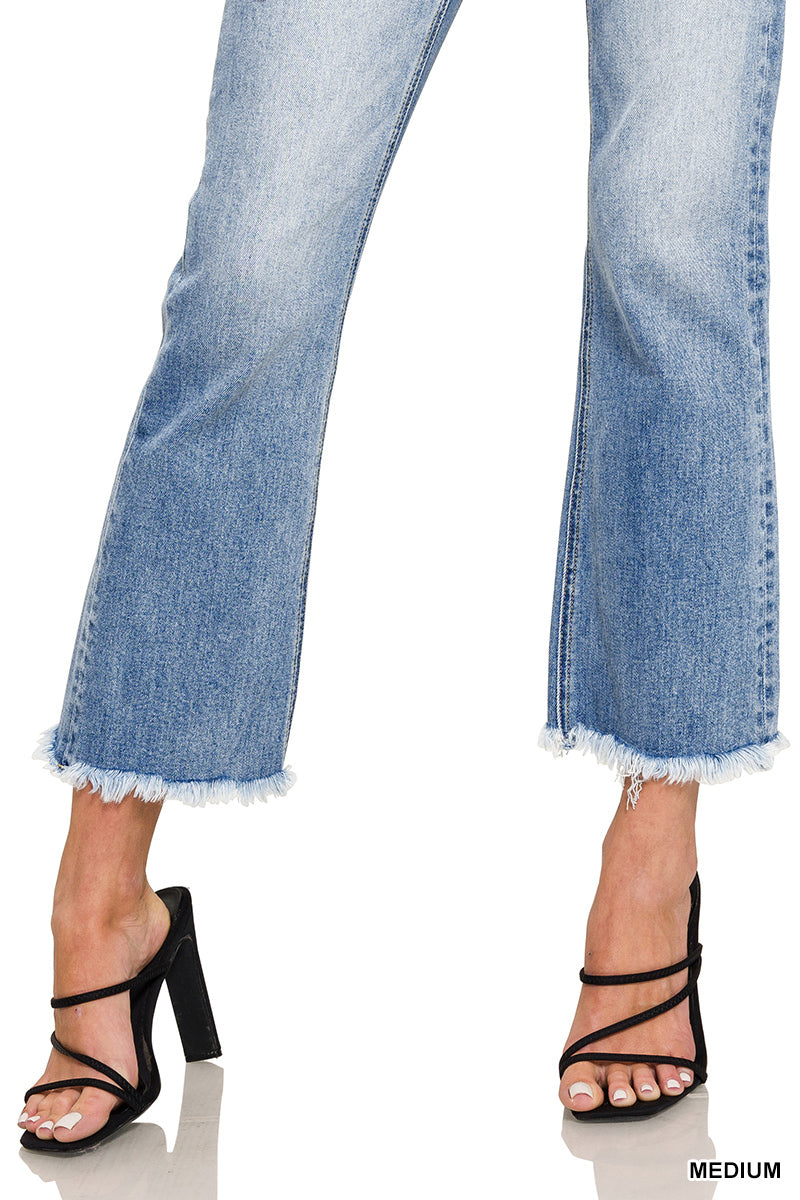 Zenana High rise straight raw hem cropped denim pants