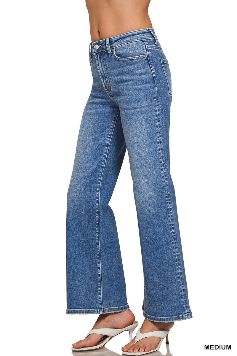 Zenana Medium Wash Wide Leg Denim Pants