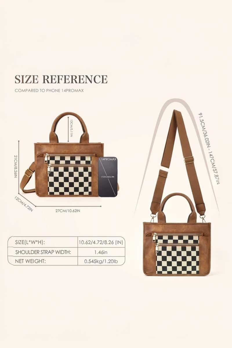 Camel Checkered Tote Bag Purse