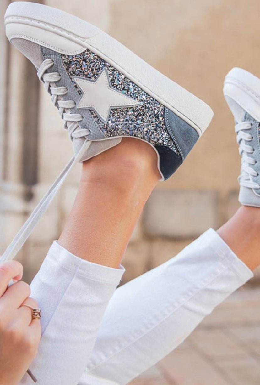 Silver Glitter Star Tennis Shoe Sneaker