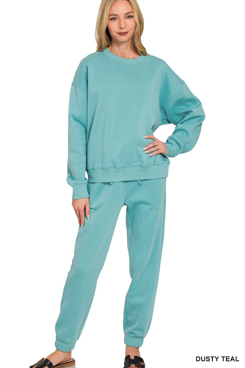 Teal Fleece Long Sleeve Jogger Set
