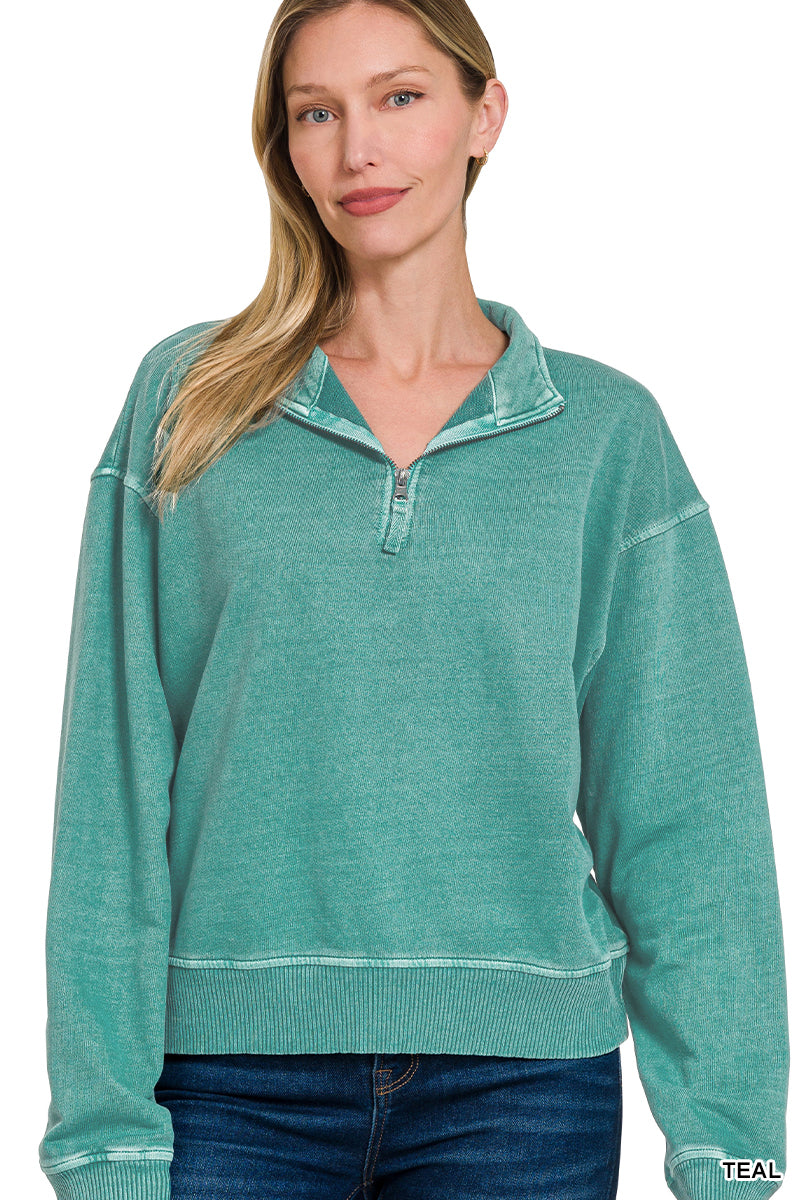 Teal Pigment Dyed Quarter Zip Pullover