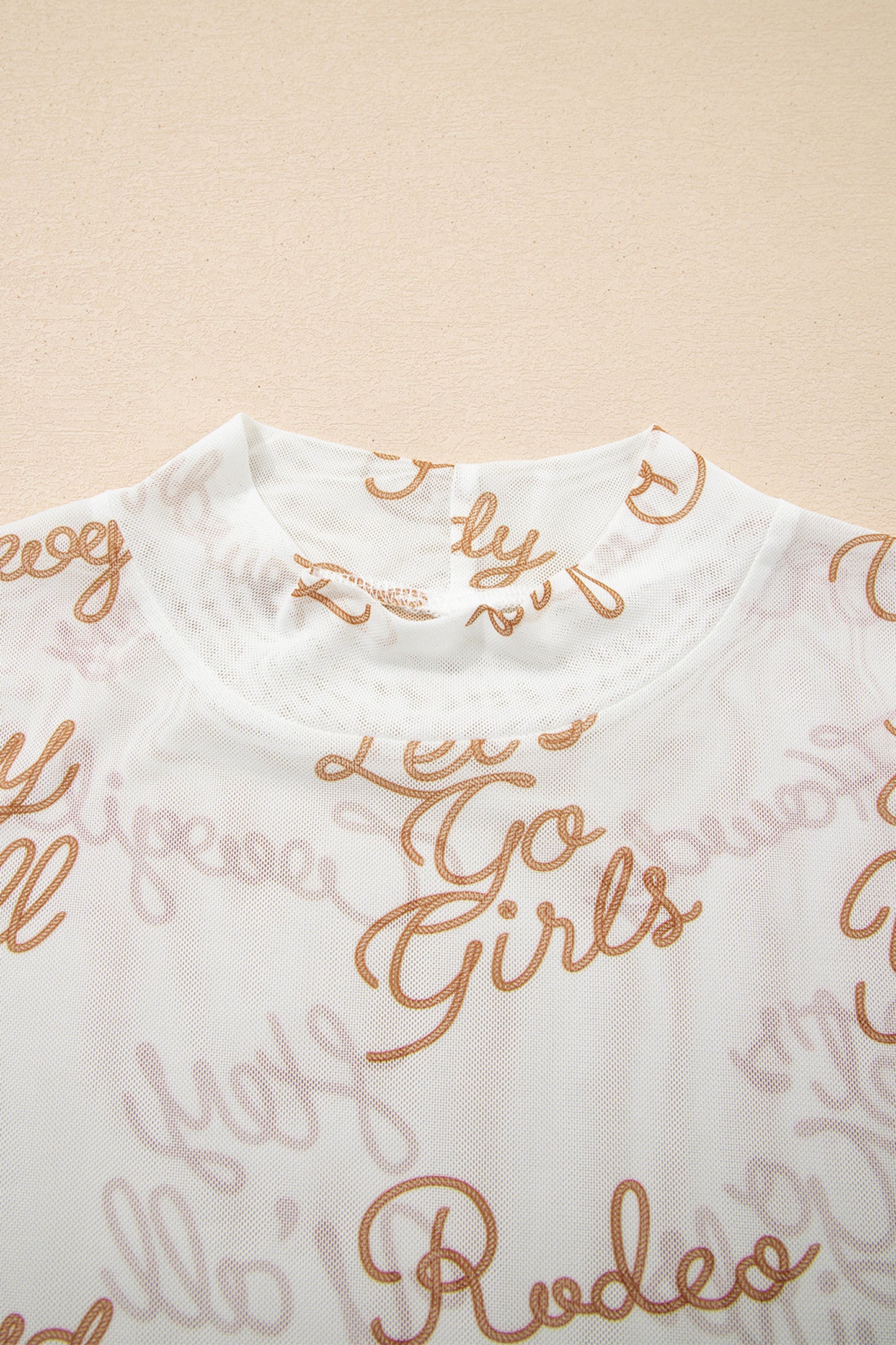 Long Sleeve White Howdy Mesh Top