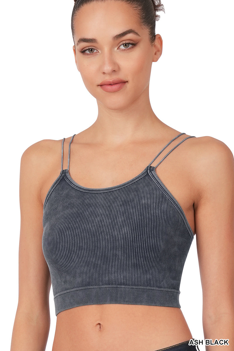 Ash Black Washed ribbed seamless double strap brami