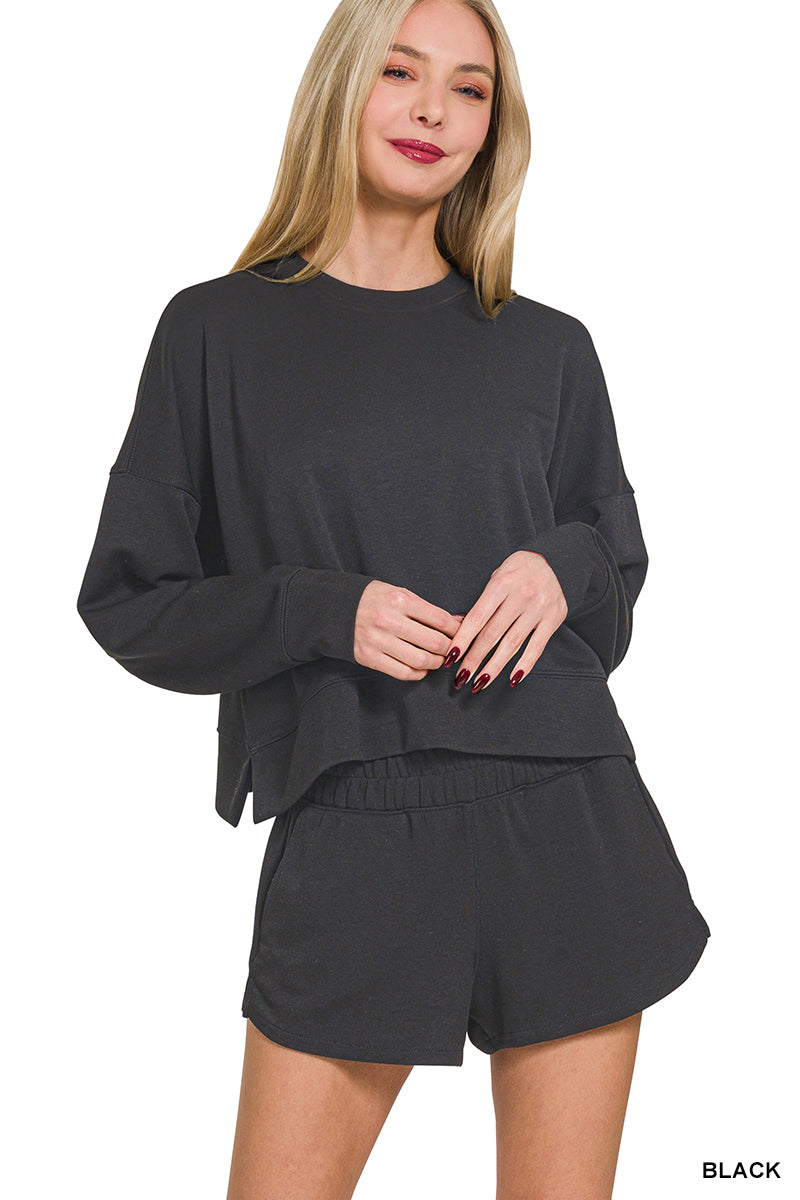 Black Scuba Sweatshirt & Shorts Set
