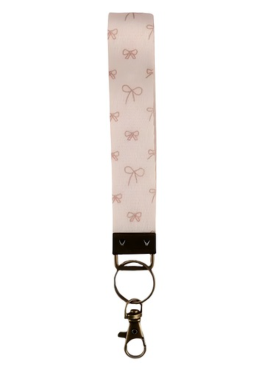 Pink Bow Floral Wristlet Keychain