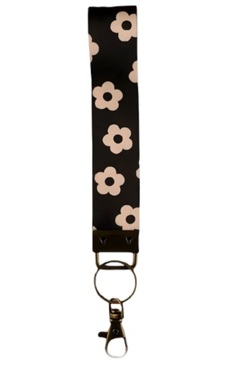Black Floral Wristlet Keychain