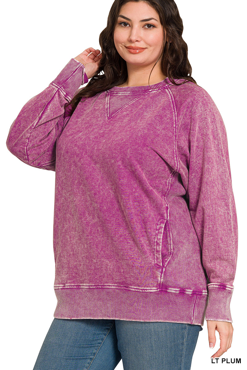 Plus Plum Halo Washed Pullover Sweatshirt