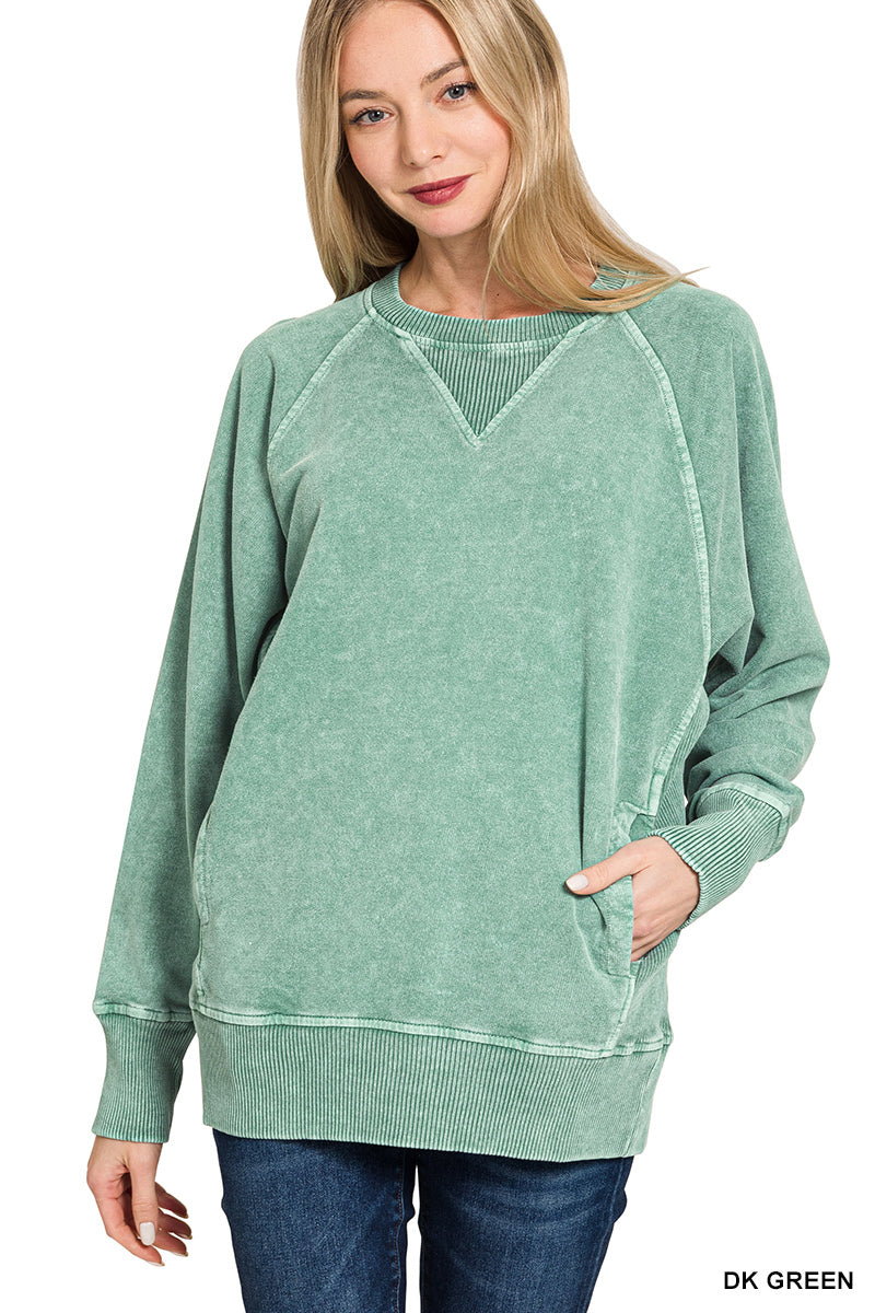 Green Halo Washed Pullover Sweatshirt