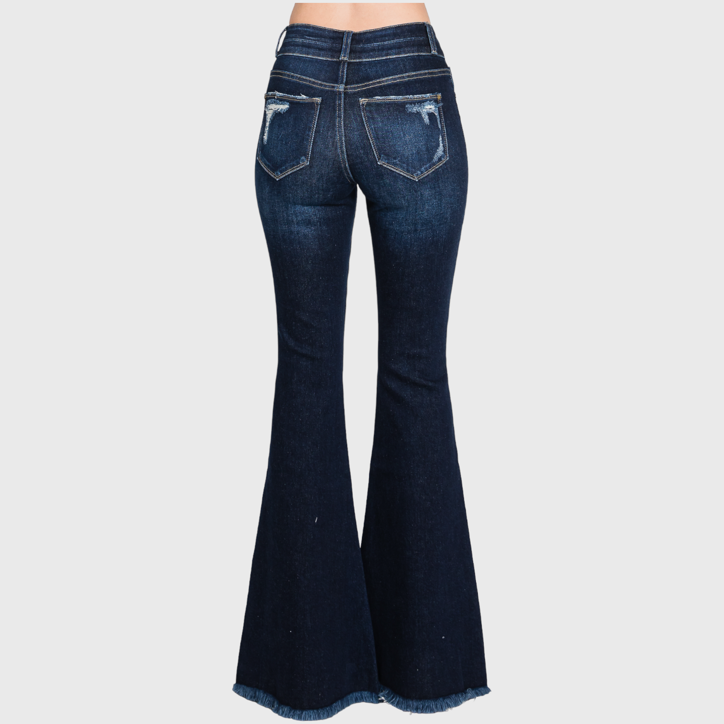 Petite Dark Washed Distressed Flare Jeans
