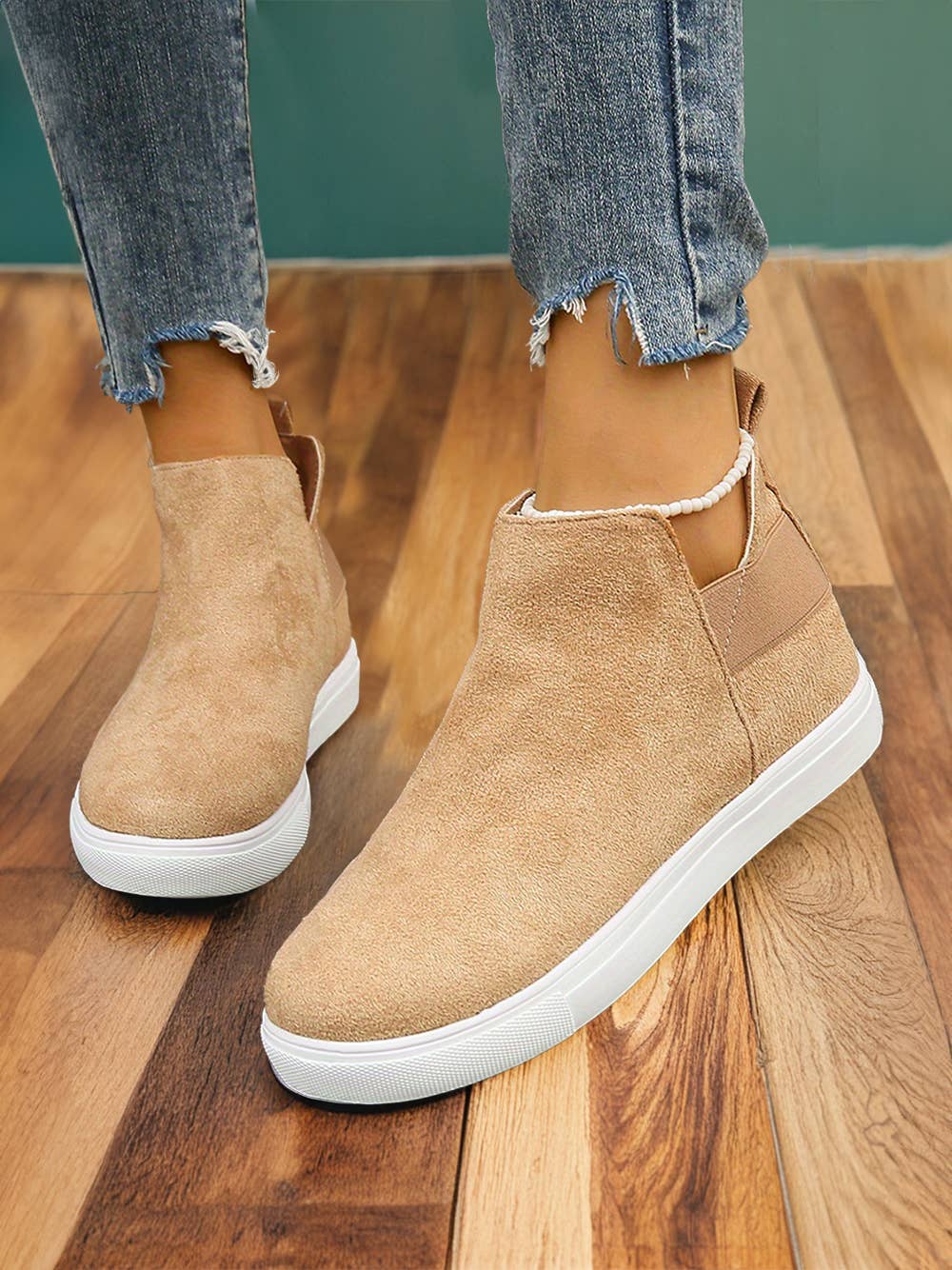 High Top Slip-on Casual Sneakers: Camel