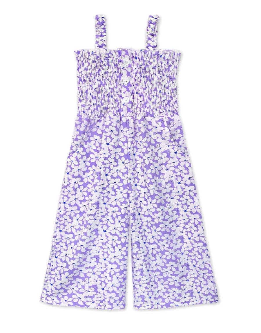 Kids Purple Romper w/ Smocking & Side Pockets