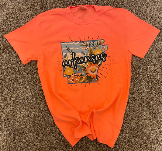 Floral Arkansas Graphic Tee Neon Comfort Colors
