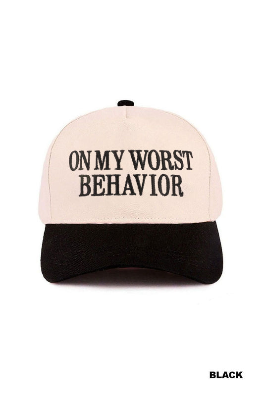 On My Worst Behavior Black Trucker Hat