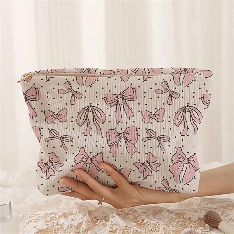 PINK BOW COSMETIC MAKEUP POUCH BAG