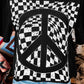 Checkerboard Peace Sign Printed Round Neck T Shirt