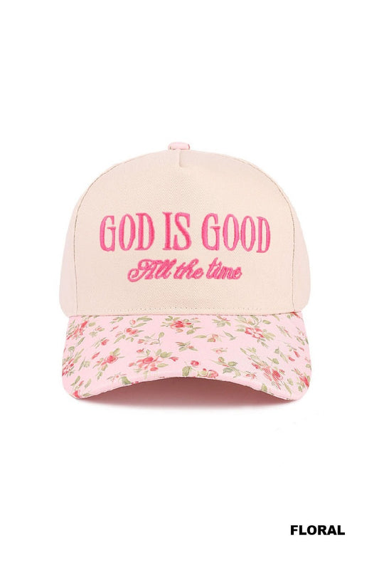 God is Good All the Time Floral Print Trucker Hat