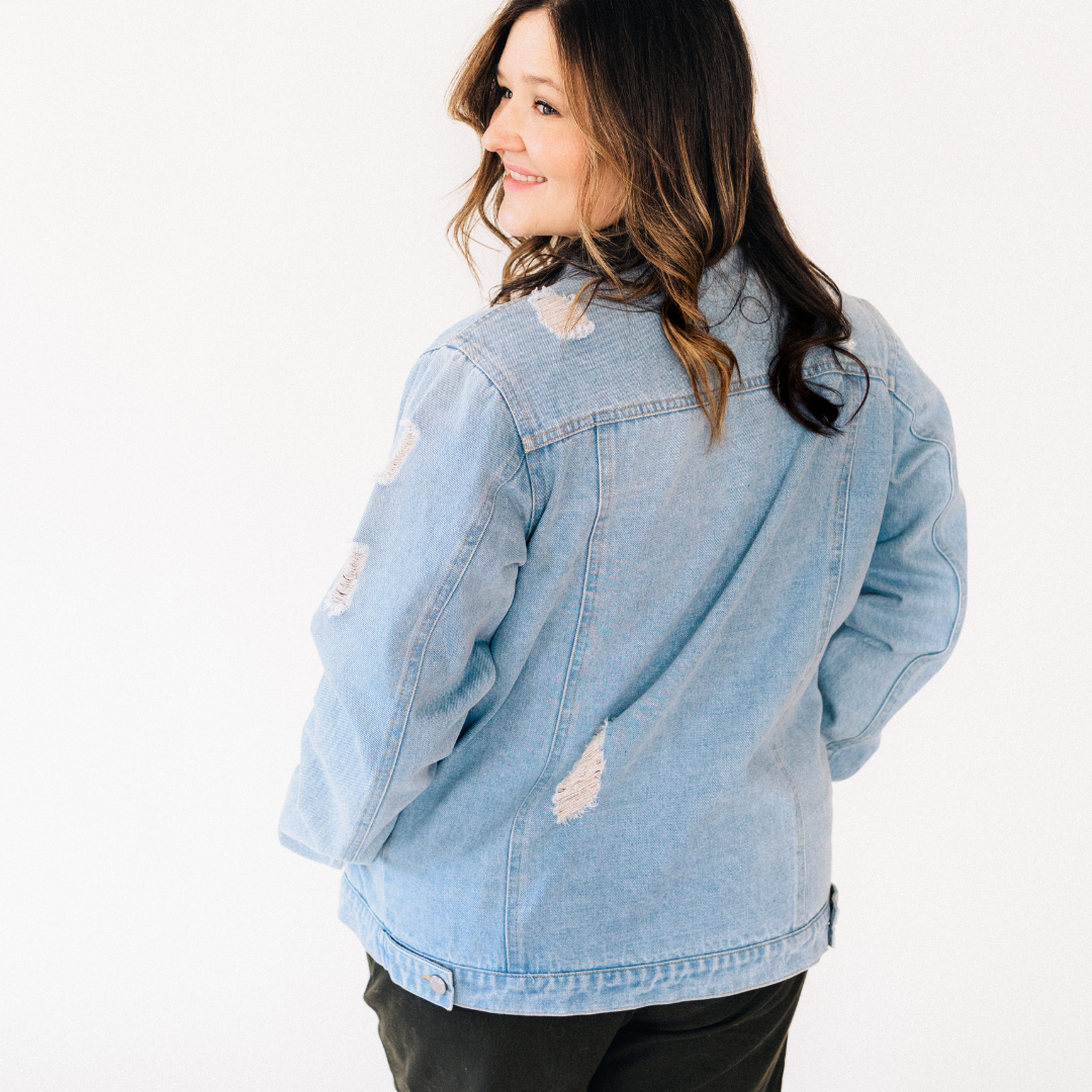Distressed Women's Denim Jean Jacket