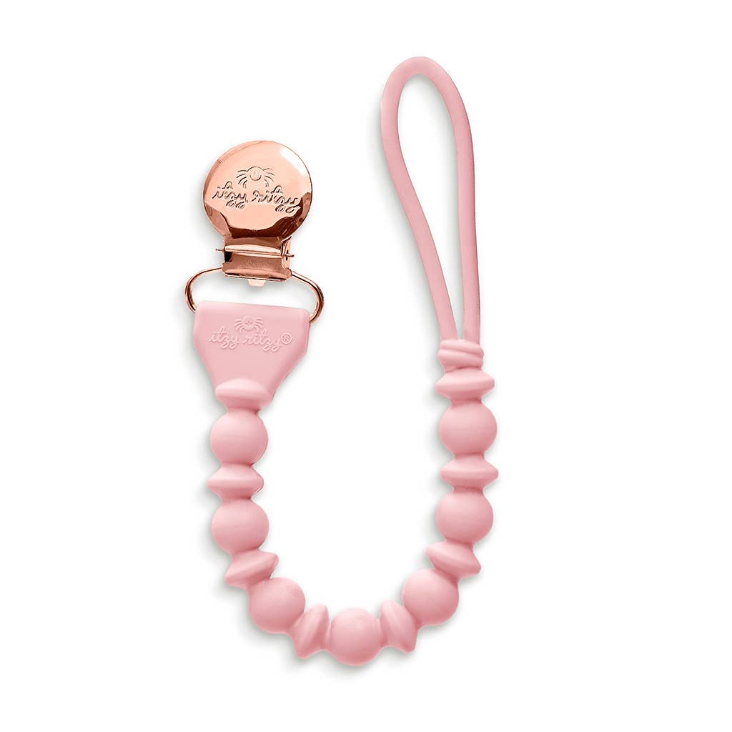 Sweetie Strap™ Silicone One-Piece Pacifier Clips: Pink Beaded