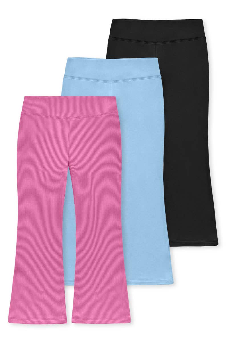 Girls 3pc Cozy Flare Legging Set: Blk/Dusty Rose/Sky Blue