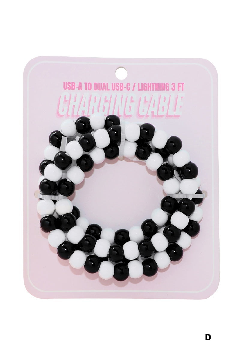 Beaded dual usb fast charging cable