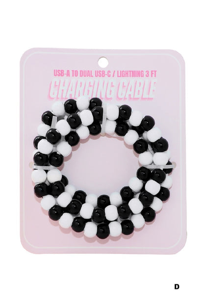 Beaded dual usb fast charging cable