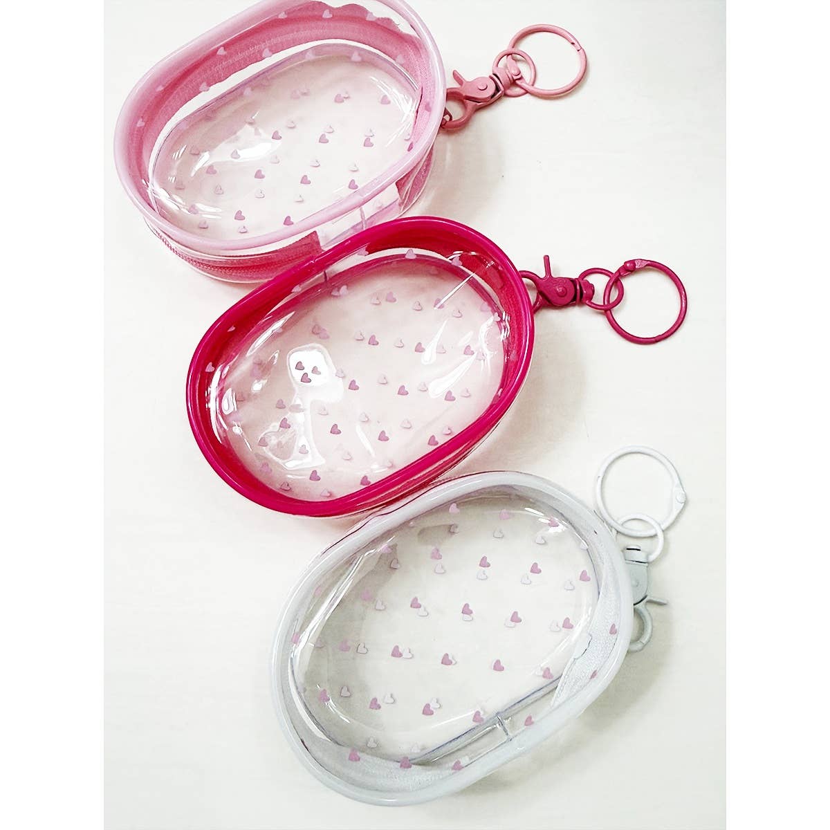 Pink Tone See Through Heart Printed Pouch