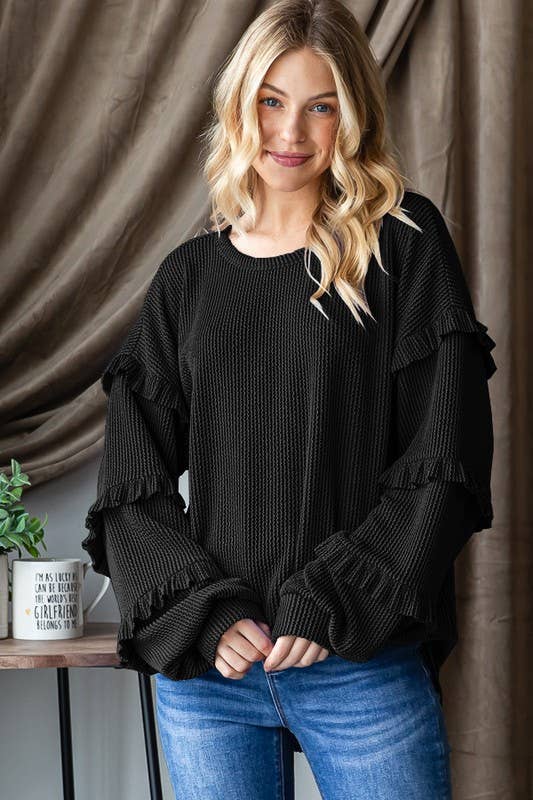 Coral Ruffle Sleeve Long Sleeve Top