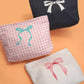 TRAVEL CHECKER BOW COSMETIC MAKEUP POUCH BAG | 40P551: Pink