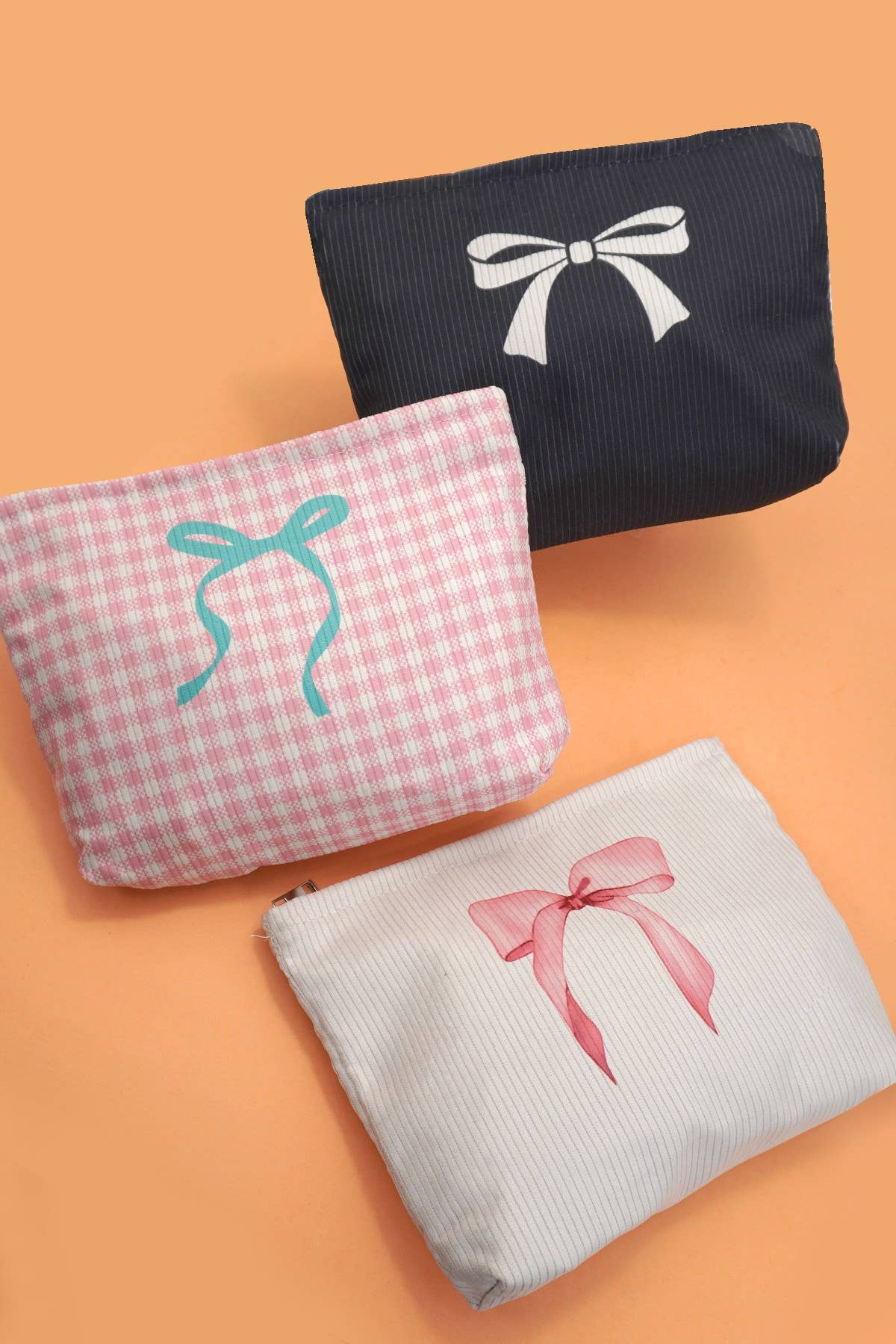TRAVEL CHECKER BOW COSMETIC MAKEUP POUCH BAG | 40P551: Pink